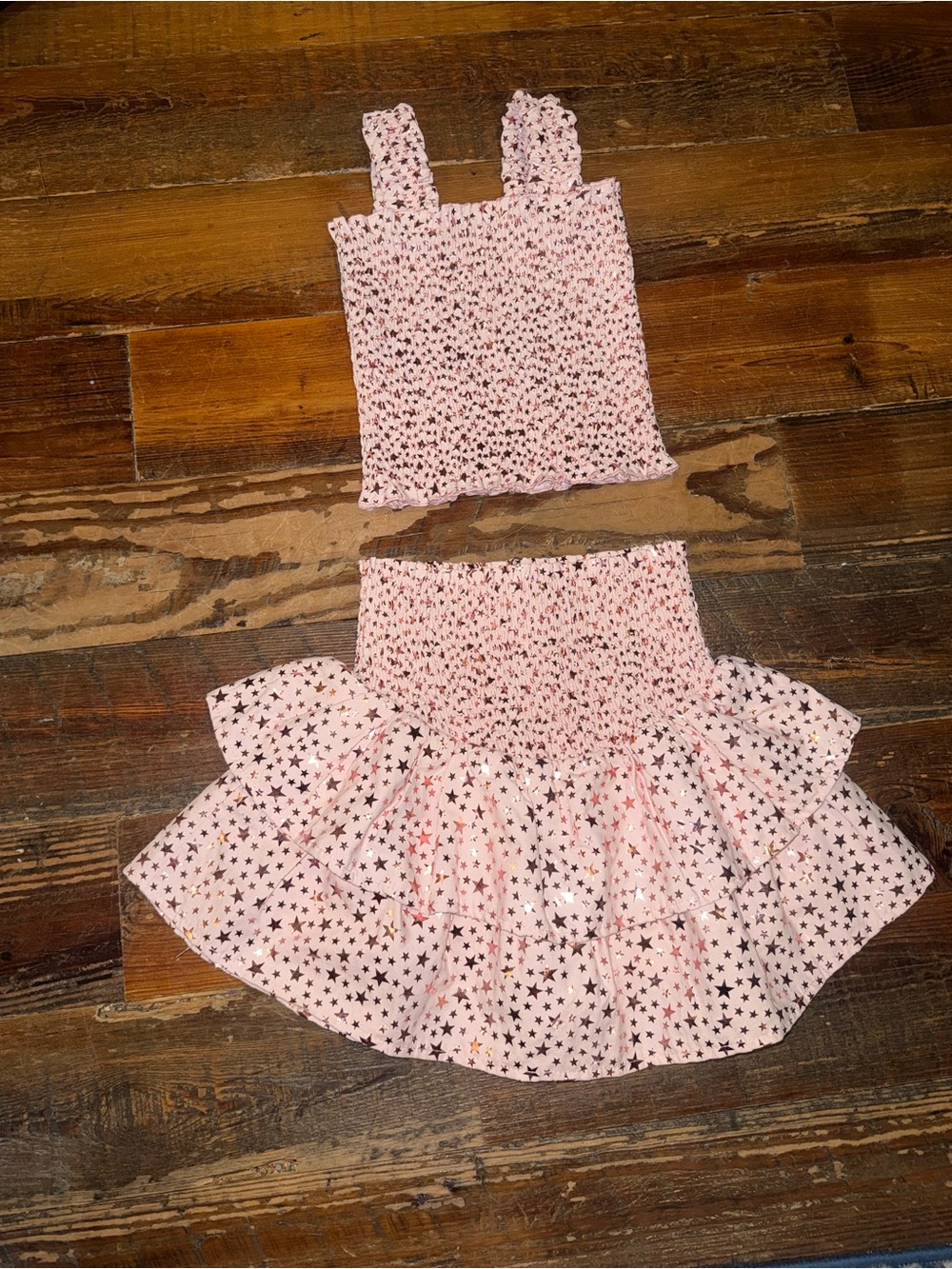 Girls: QUEEN OF SPARKLES Pink Star Smocked Skirt Set